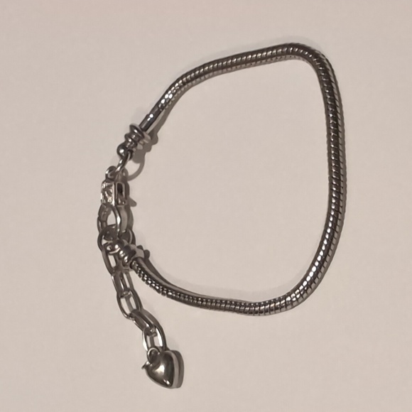 Silver Plated Pandora Style Snake Screw End Lobster Claw Clasp Charm Bracelet - Picture 1 of 3